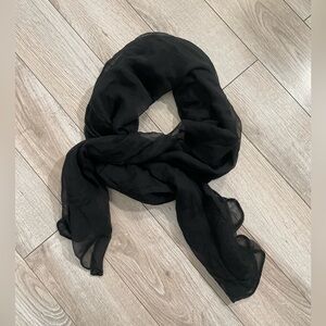 Vintage Caché black silk dressy neck scarf with beaded trim
